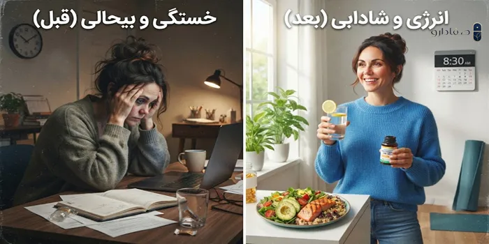 قبل و بعد از مصرف ویتامین برای رفع خستگی 5415634