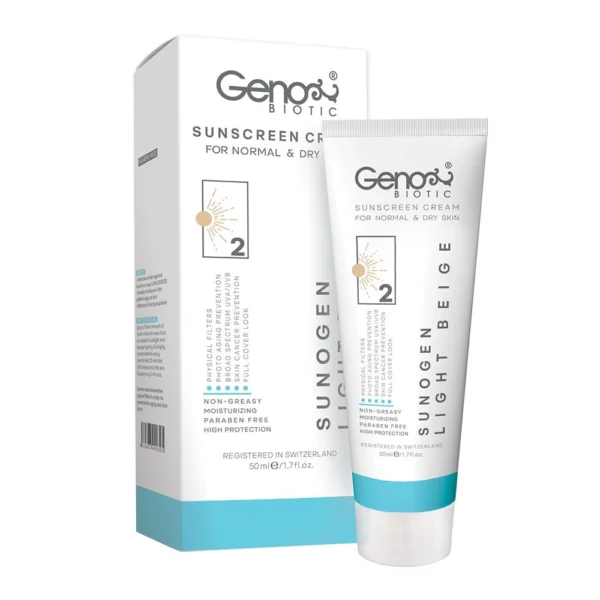3333 کرم ضد آفتاب بژ روشن ۲ پوست خشک SPF50 ژنو ۵۰ میلیلیتر 980998