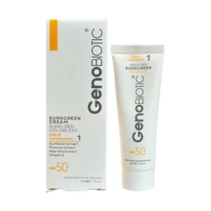 کرم ضد آفتاب SPF50 ژنوبایوتیک ۰۱ بی‌رنگ ۵۰ گرم 08499849