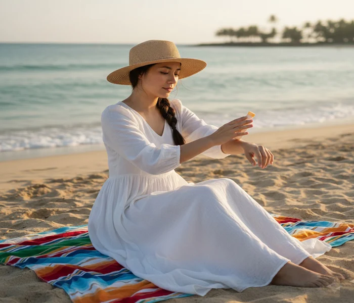 استفاده از ضدآفتاب در ساحل 65465312